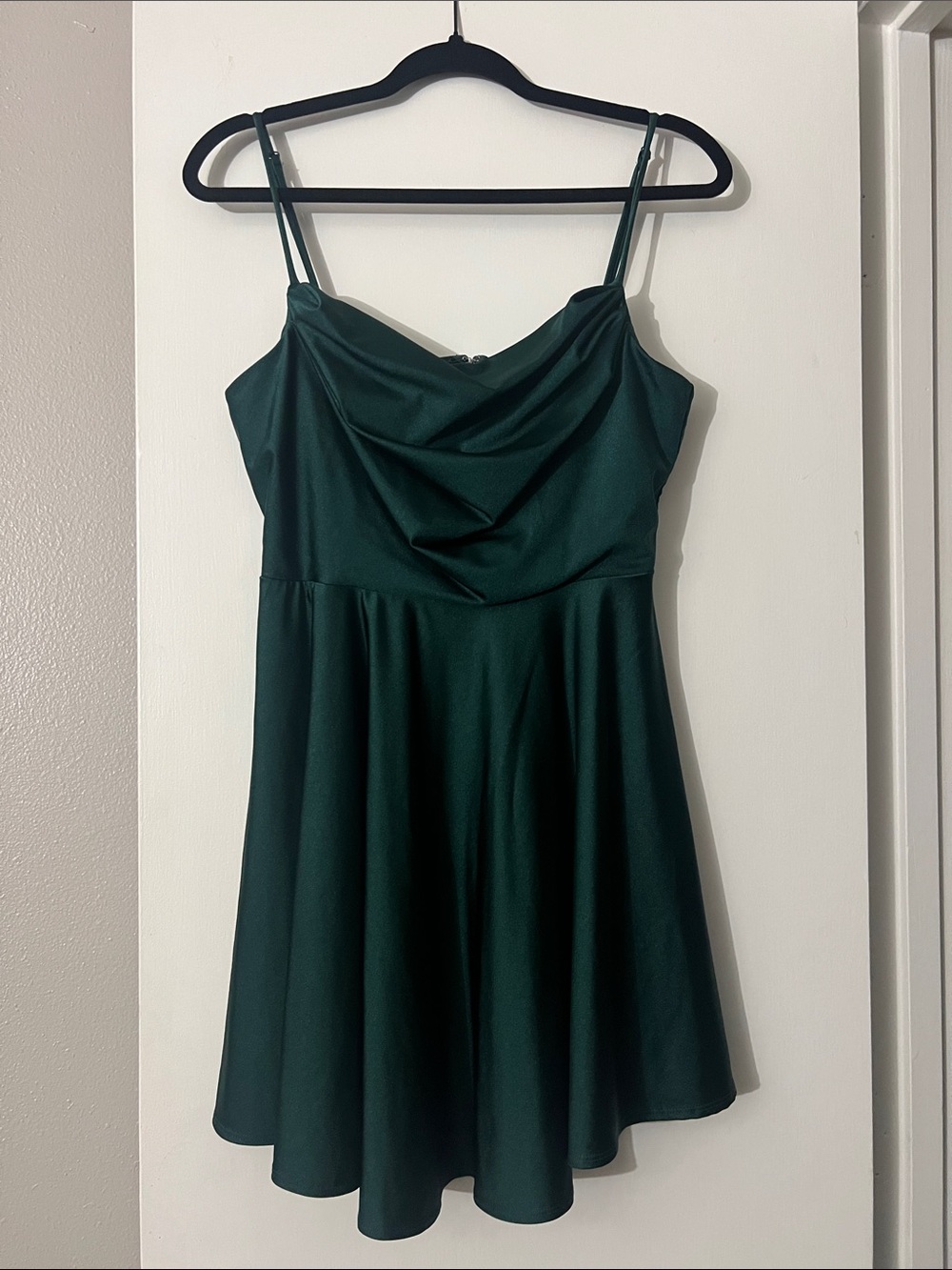 City Studio Deep Emerald Cowl-Neck Spaghetti Strap Mini Dress